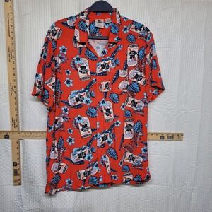 Pabst Blue Ribbon PBR Hawaiian Shirt Mens Medium Red Tropical Beer Can Button Up